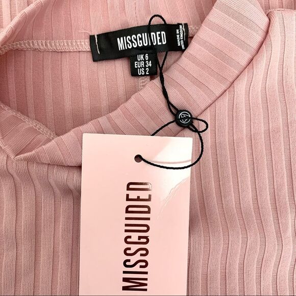NWT Misguided Pink Ribbed High Neck T Shirt - Picture 4 of 5